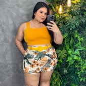 Conjunto Feminino Blusa Cropped + Short Saia com Cinto Plus Size — foto 5