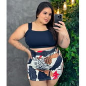 Conjunto Feminino Blusa Cropped + Short Saia com Cinto Plus Size — foto 7