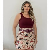 Conjunto Feminino Blusa Cropped + Short Saia com Cinto Plus Size — foto 3