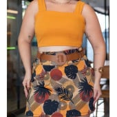 Conjunto Feminino Blusa Cropped + Short Saia com Cinto Plus Size — foto 6