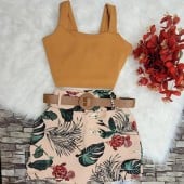 Conjunto Feminino Blusa Cropped + Short Saia com Cinto Plus Size — foto 11