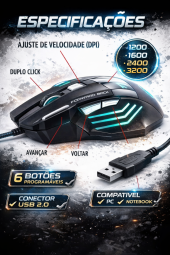 Mouse Gamer Knup KP-V4 Anúbis 3600 DPI USB 7 Botões — foto 3