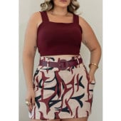 Conjunto Feminino Blusa Cropped + Short Saia com Cinto Plus Size — foto 4
