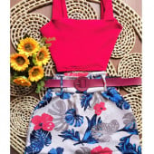 Conjunto Feminino Blusa Cropped + Short Saia com Cinto Plus Size — foto 9