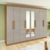 Guarda roupa casal easy slim 8 portas com espelho amendoa clean/off white