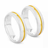 Alianças de Namoro em Prata 10g 5,5mm Fosca com Filete em Ouro Elegância e Amor em Cada Detalhe