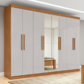 Guarda roupa casal easy slim 8 portas com espelho amendoa clean/off white — foto 2